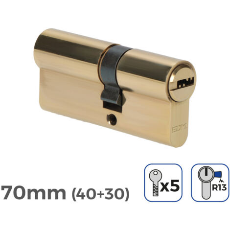 BOMBIN DE LATON 70mm (40+30mm) LEVA CORTA R13 CON 5 LLAVES DE SEGURIDAD INCLUIDAS EDM