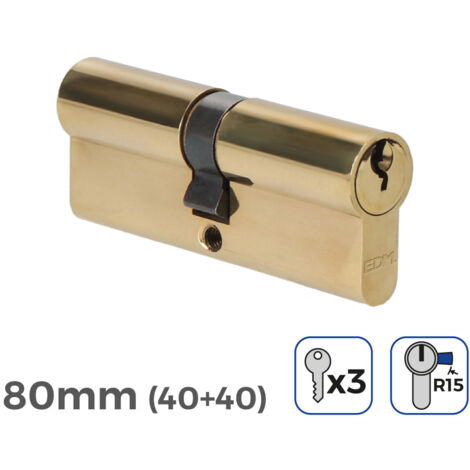 Bombín de Latón 80mm (40+40mm) Leva Larga R15 con 3 Llaves de Serreta Incluidas EDM
