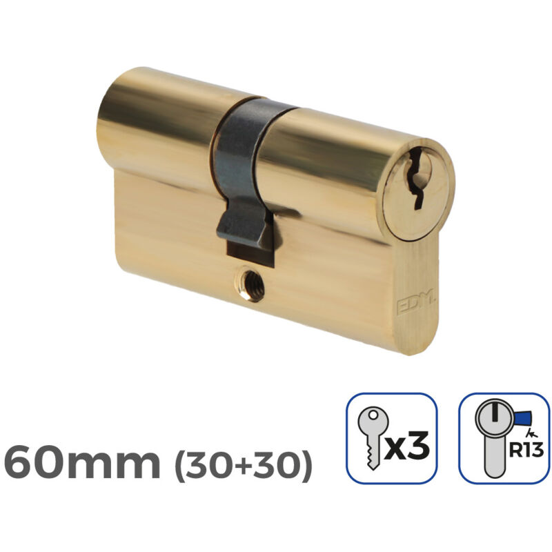 EDM - Cilindro Latón 60MM 30+30MM Leva Corta R13 Con 3 Llaves De Serreta Incluidas