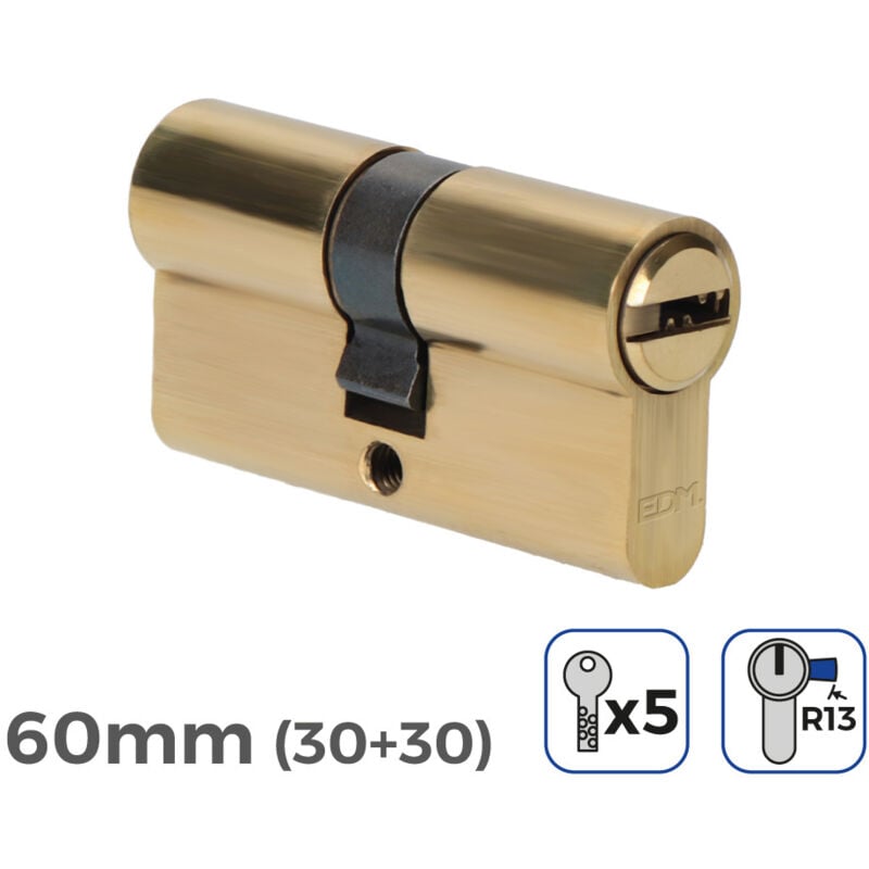Bombin de laton 60mm (30+30mm) leva corta R13 con 5 llaves de seguridad incluidas EDM