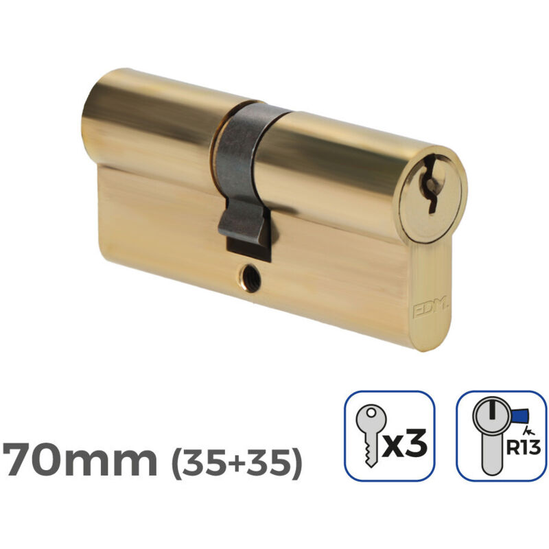 Bombin de laton 70mm (35+35mm) leva corta R13 con 3 llaves de serreta incluidas EDM