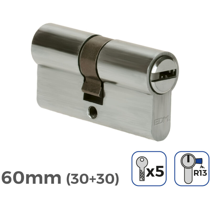 Bombin niquel 60mm (30+30mm) leva corta R13 con 5 llaves seguridad incluidas EDM
