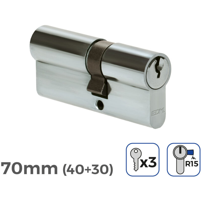 Cilindro 70MM 40+30MM Niquelado Leva Larga R15 Con 3 Llaves De Serreta Incluidas EDM
