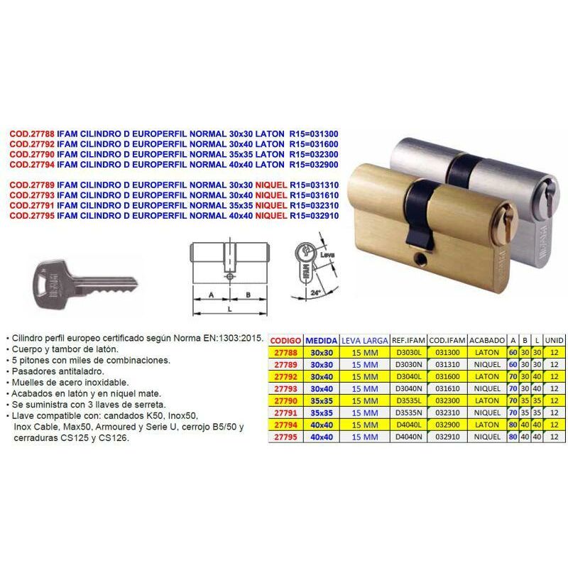 

ifam cilindro d europerfil normal 35x35 niquel r15 032310 - Mibricotienda
