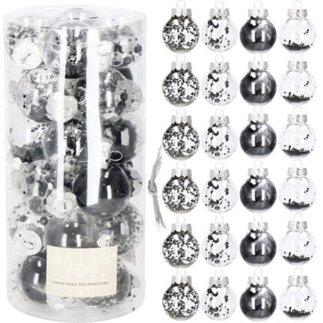 Bombki navideñas 24 unidades. 5 cm transparentes con relleno negro.