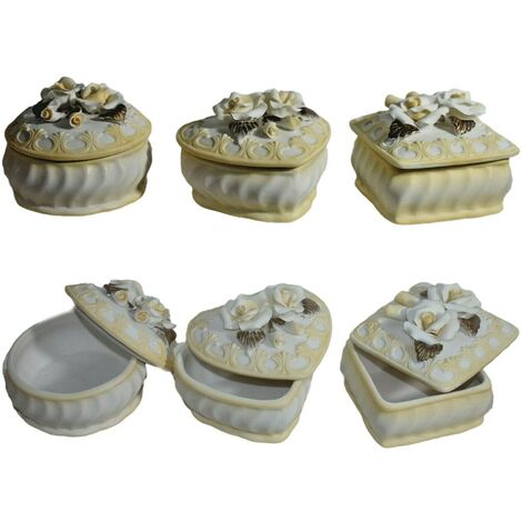 Bomboniera scatola in ceramica con coperchio per matrimonio comunione cresima con decorazioni a rilievo