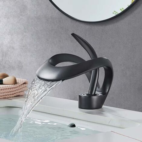 BOMCLAP 1 rubinetto da bagno moderno a cascata con maniglia singola, rubinetto per lavabo in ottone massiccio montato sul piano per lavandini del bagno