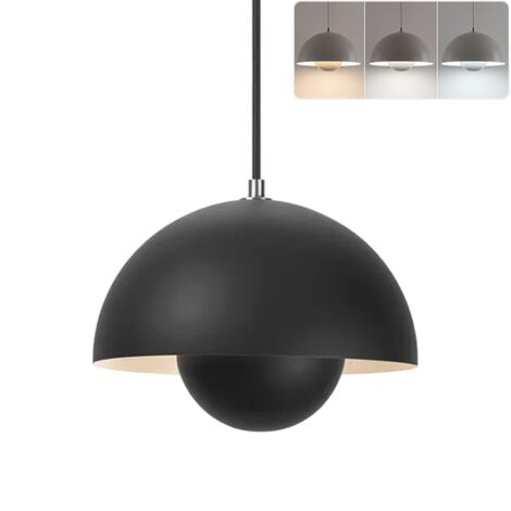 BOMCLAP Lustre LED, suspension moderne avec ampoule, 3 températures de couleur 3000-5000K, φ 23 cm (Noir)