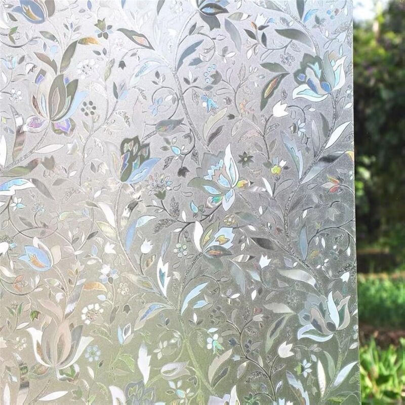 BOMCLAP Pellicola elettrostatica con motivo a tulipani 3D, pellicola per la privacy, pellicola opaca, resistente ai raggi UV, anti-spia, 60 x 200 cm