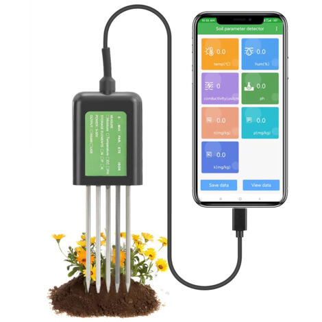 BOMCLAP Testeur de sol intelligent 7 en 1 avec fonctions de détection d'humidité/EC/pH/température/NPK, testeur de nutriments du sol pour Android