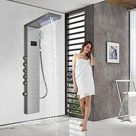 BOMCLAP Thermostat-Duscharmatur-Set, Duscharmatur mit LED-Beleuchtung, Massage Duschsäule im Spa-Stil