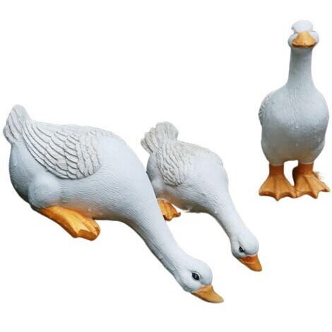 BomKra Famille de trois canards - Décoration de jardin extérieure en résine - Sculpture d'oie - Statue - Décoration pour étang, jardin féérique, animaux amusants - Cadeau pour enfants