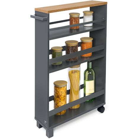 bomoe carrito auxiliar con ruedas - 50x79x15 cm - Mueble auxiliar cocina y baño para almacenaje - También apto como verdulero, especiero o mesa auxiliar - Hylla	Antracita