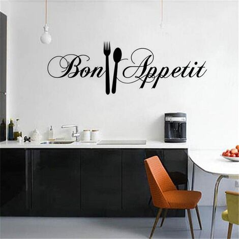 Bon Appetite Quotes Wall Sticker Art Decals Art Living Room Kitchen Restaurant Vinyl Decoration Knife And Fork DIY Wall Mural Family Home Sticker-Dinglong