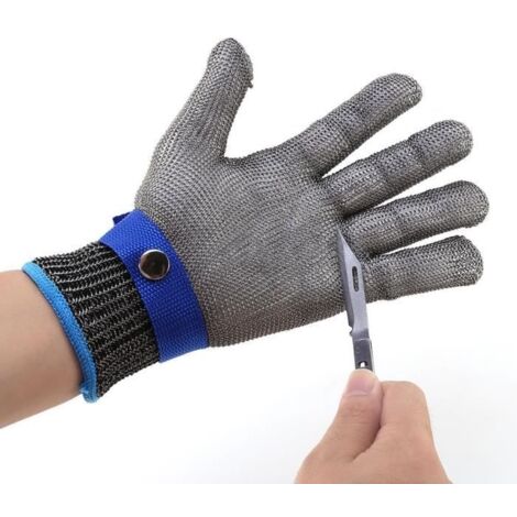 Bon Matériel-Gant de Boucher en Cotte de Maille Acier inoxydable résistant Coupe Bleu Haute Performance Niveau 5 Protection XL yota