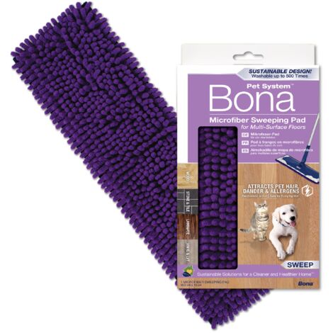Bona - Pad de nettoyage en Microfibre Bona spécial animaux - Pad nettoyage sol - Élimine les Poils d'Animaux - Enlève les Poils de Chats et Chiens