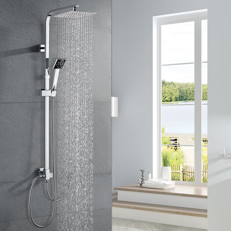 BONADE Colonne de Douche Carré avec Tête de Douche Ultra-mince Inox en Effet Pluie et Douchette à Main Ensemble de Douche Hauteur Réglable Système de Douche pour Salle de Bain