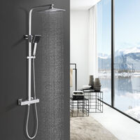 BONADE Columna de Ducha Termostática Columna de Ducha Cuadrada con Mezclador Termostático Sistema de Ducha con Termostato Conjunto de Ducha Gruesa de Latón Cromado para Baño - Panel de ducha