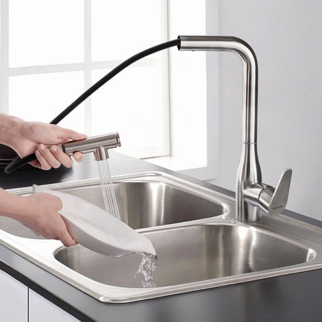 Negro BONADE 2 Funciones Grifo de Cocina con Ducha Extra/íble 360 /° Giratorio Grifer/ía de Fregadero Mezclador para Cocina Monomando Agua Fr/ía y Caliente Cromo