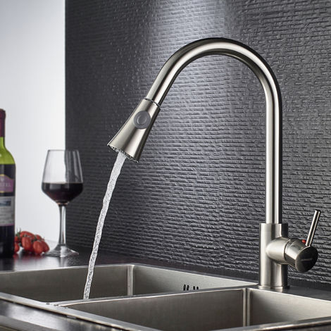 Negro BONADE 2 Funciones Grifo de Cocina con Ducha Extra/íble 360 /° Giratorio Grifer/ía de Fregadero Mezclador para Cocina Monomando Agua Fr/ía y Caliente Cromo