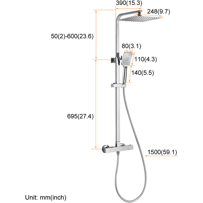 Altezza Soffione Doccia A Parete.Bonade Sistema Doccia Raccordo Per Doccia Soffione Doccia Da 9 Pollici Set Doccetta Con Colonna Doccia Regolabile In Altezza A 3 Getti Con Supporto A Parete Doccia A Pioggia Soffione Doccia Per