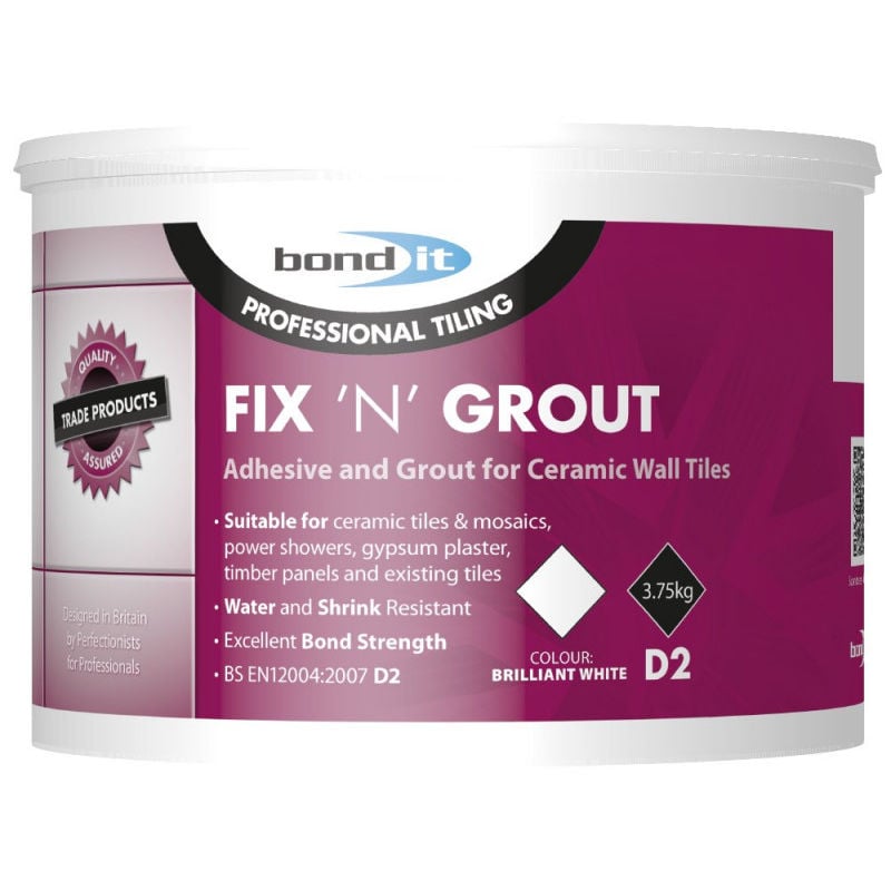 1.5kg Fix n Grout Tile Adhesive Internal Use Ideal For Showers and Wet Rooms D2 - White - Bond It