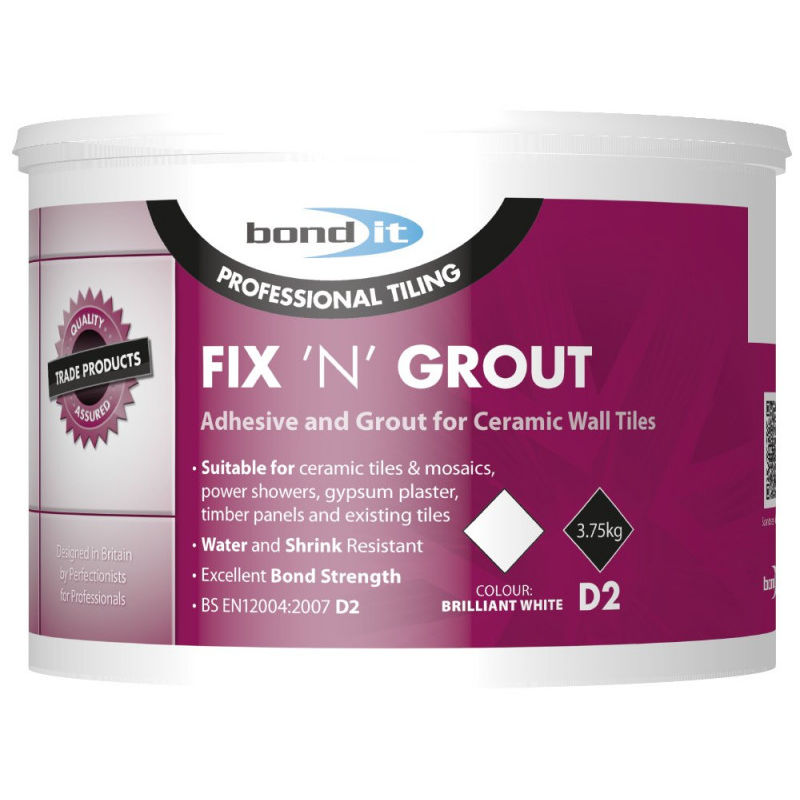 3.75kg Fix n Grout Tile Adhesive Internal Use Ideal For Showers And Wet Rooms D2 - White - Bond It