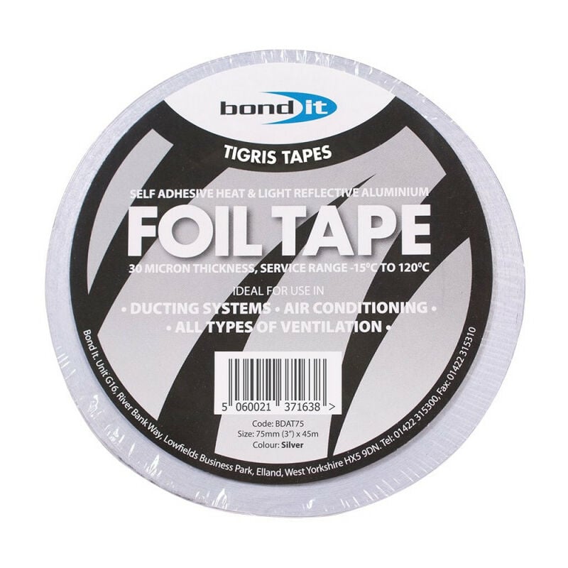 Aluminium Foil Tape 75mm x 45m Roll Silver (1 Pack) - Bond It