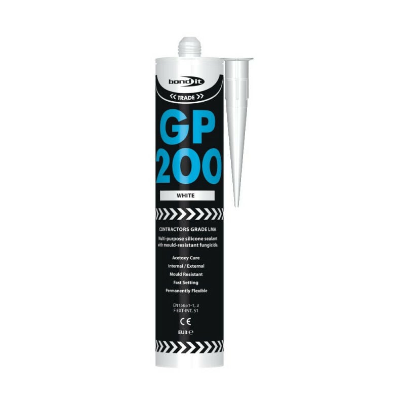 White GP200 Contractors Grade lma Silicone Sealant High Modulus Kitchen Bathroom - Bond It