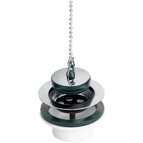 Nicoll – Bonde de lavabo en PVC avec bouchon-chaînette – Sortie 1¼” – Hauteur 28mm – Débit 23 L/min – Grille diamètre 65mm