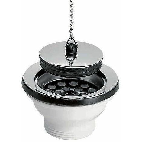 Bonde à bouchon avec chaînette pour évier grès - Pour perçage diamètre 60 mm