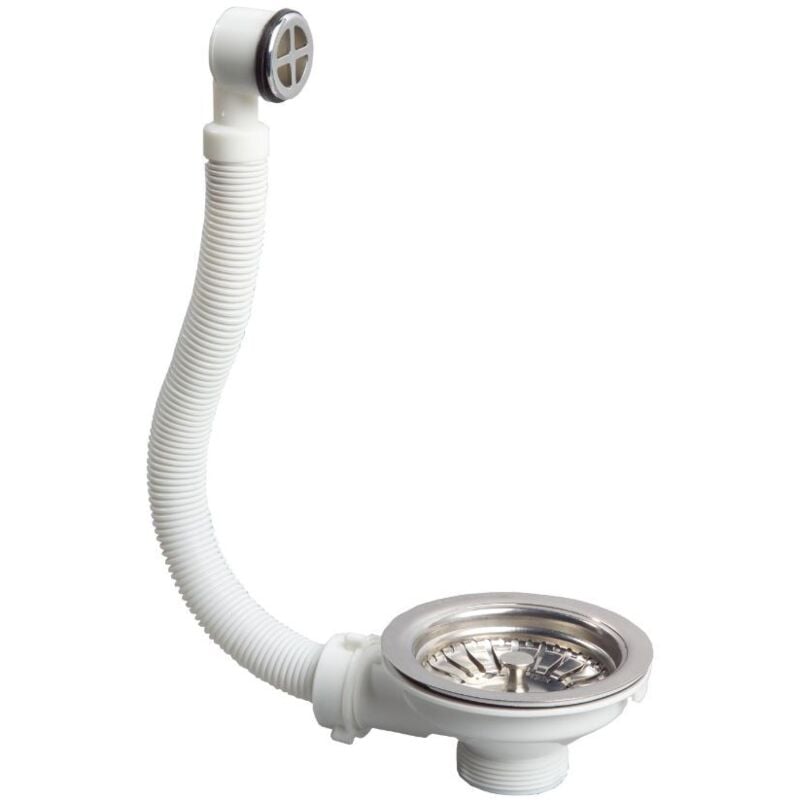 Bonde à panier pour évier 1 bac D9 mm avec trop-plein Wirquin SP2490050, blanc