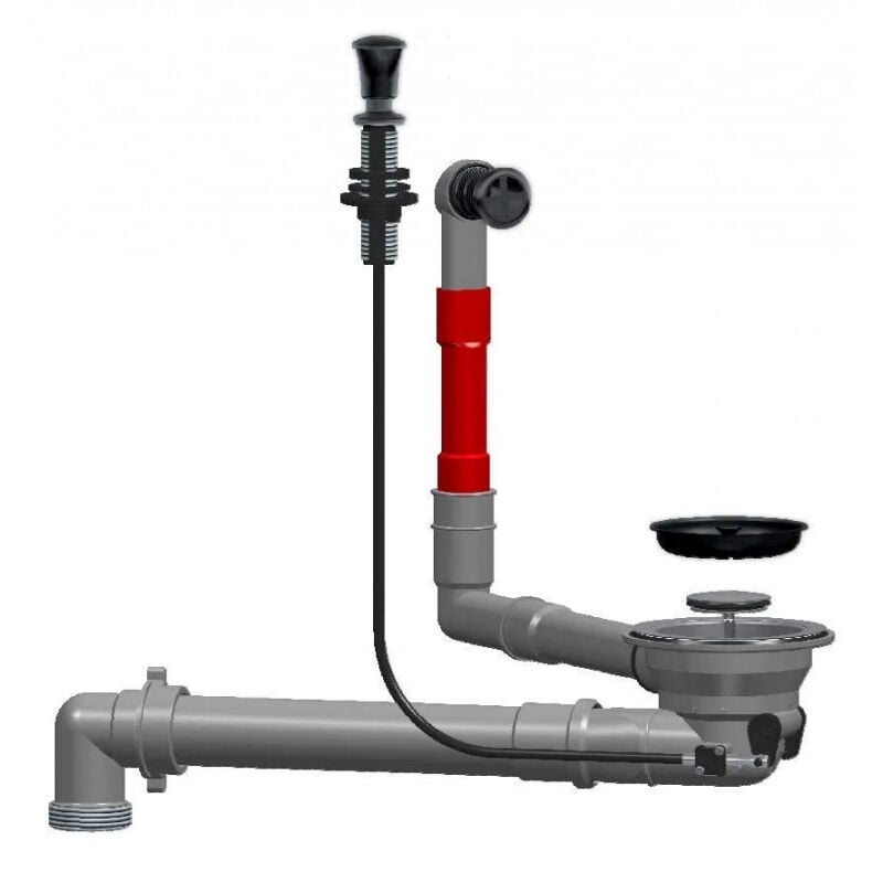 Bonde automatique d'évier percé 90 mm, trop plein rond, bouton poussoir, couleur noir iron pearl