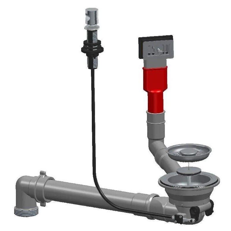 Bonde automatique évier, chromé, avec trop plein rectangulaire et bouton poussoir