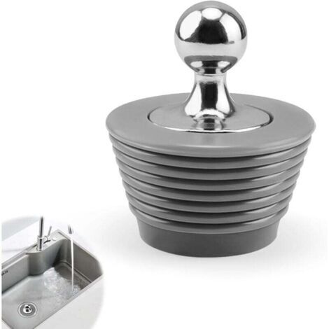 Bonde Baignoire, Conique Matériau en Silicone Bouchon Baignoire, Bouchon Silicone avec Poignée en Alliage de Zinc, Convient pour Baignoire, Évier de Cuisine (Gris)