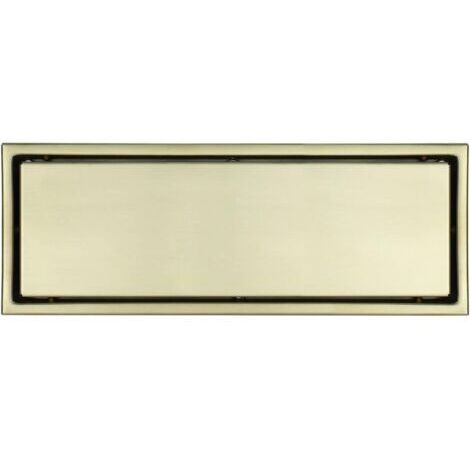 Bonde de douche 2 en 1, finition or brossé, encastrée, en acier inoxydable avec bande de carrelage, dimensions : 110 x 300 mm.