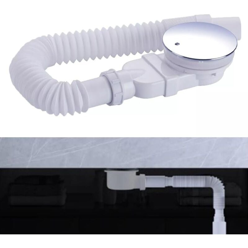 Lauwexe - Bonde de douche 90 mm, extra plat, trou de vidange pour bac de douche, siphon avec système anti-odeurs, tamis à cheveux, tuyau flexible,