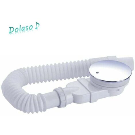 Bonde de douche 90 mm, extra plat, trou de vidange pour bac de douche, siphon avec système anti-odeurs, tamis à cheveux, tuyau flexible, couvercle chromé，blanc, une pièce,
