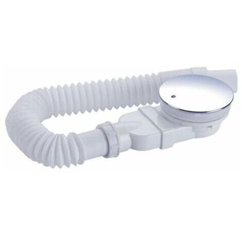 Bonde de douche 90mm, extra plat, trou d'évacuation receveur de douche, siphon avec système anti-odeur, filtre à cheveux, flexible, couvercle chromé, blanc, monobloc