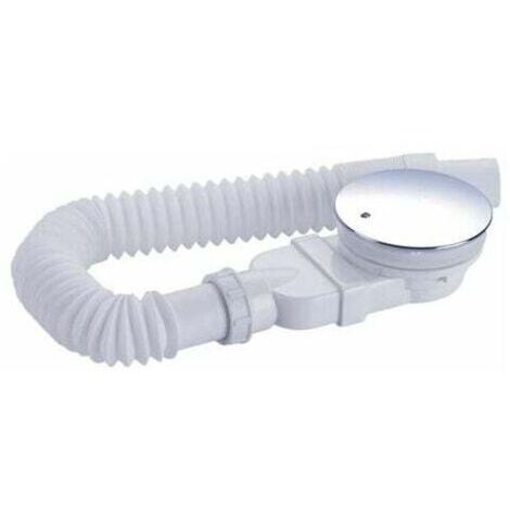 Bonde de douche 90mm, extra plat, trou d'évacuation receveur de douche, siphon avec système anti-odeur, filtre à cheveux, flexible, couvercle chromé, blanc, monobloc