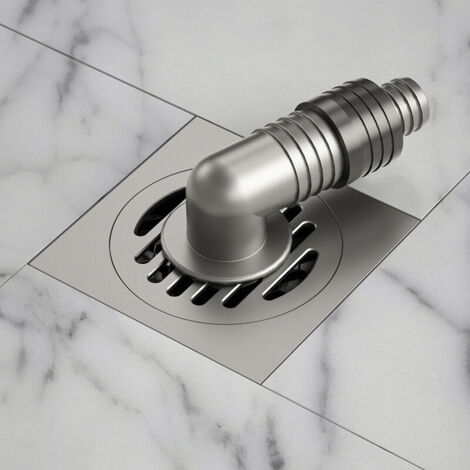 Bonde de douche carrée (100 x 100 mm) avec couvercle de crépine amovible, siphon de sol extérieur, raccordement pour lave-linge, en laiton brossé