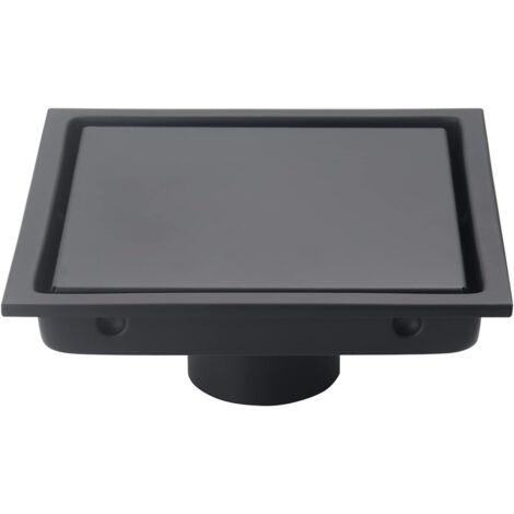 Bonde de douche carrée noire de 15 cm, grille d'évacuation avec couvercle amovible, insert carrelé, design encastré, en acier inoxydable SUS304.
