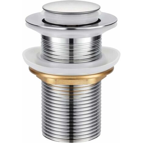 Bonde de douche et lavabo,Universel Bonde Pop-up sans Trop-plein Bonde de Vidage Automatique avec Bouchon de Vidange sans Tirette à Clapet Push Open en Inox Chromée pour Lavabo Salle de Bain FOREHILL