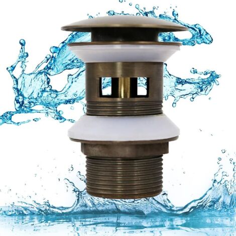 Bonde de lavabo à grande surface, bonde chromée à ouverture automatique avec trop-plein, bouchon à ressort en cuivre pour lavabo de salle de bain, lavabo (style antique)
