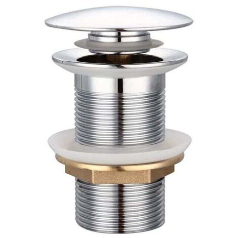 Bonde de lavabo à poussoir, sans trop-plein, bonde à clapet, pour éviers en laiton, chromée G 1-1/4 po, pour lavabos (sans trop-plein)