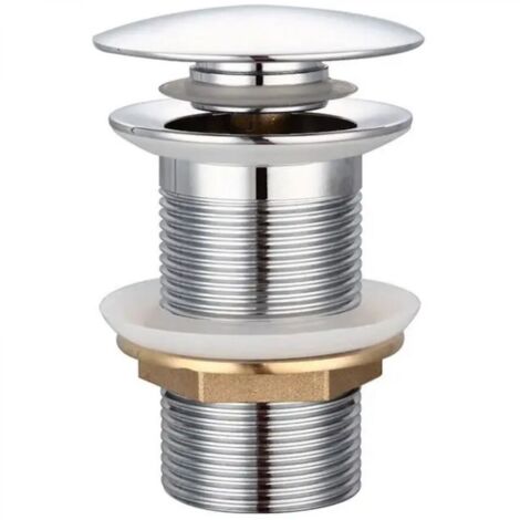 Bonde de lavabo à poussoir, sans trop-plein, bonde à clapet, pour éviers en laiton, chromée G 1-1/4 po, pour lavabos (sans trop-plein)