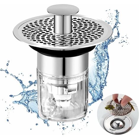 Bonde de lavabo avec Plaque Filtre, Bouchon lavabo Salle de Bain, Pop Up Universel Bouchon de lavabo, Filtre pour evier Universelle avec Tamis Anti-Clogging pour Trou d'évacuation 34-37mm