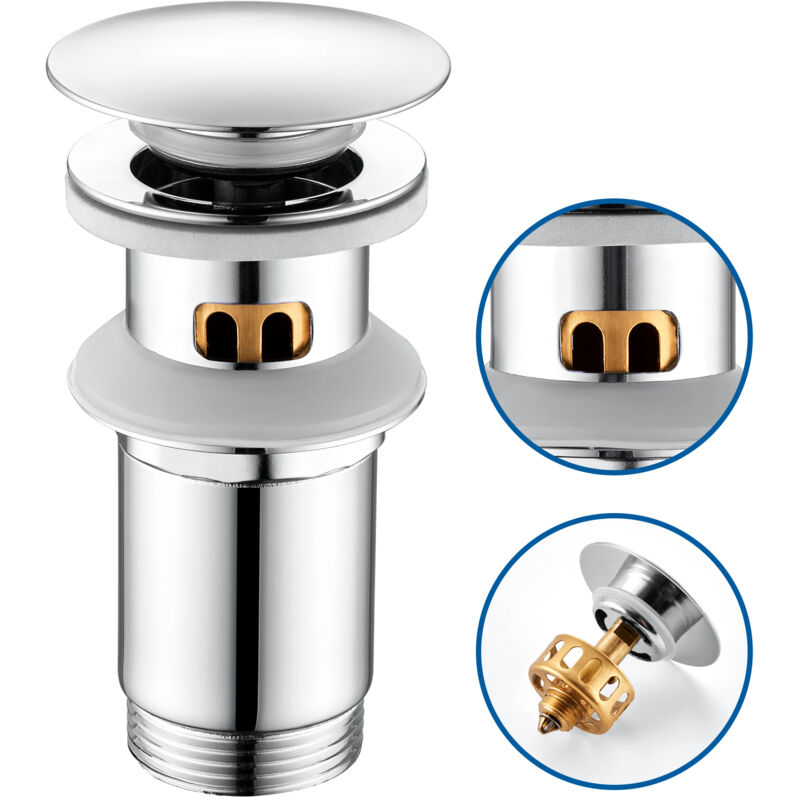 Auralum Max - Bonde de Lavabo avec Trop-plein et Panier à Crépine Bonde Pop-up en Inox pour Vidange, Standard-G1¼