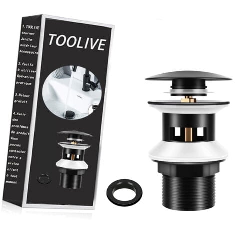 KOMIRO Bonde de Lavabo avec Trop-plein Noir Mat, Universelle G1 1/4" Laiton Valve Pop-up Bonde de Vidage pour lavabo, Clic-clac, Installation Sans Outil (Pas de fuite d'eau, Pas de rouille）