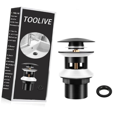 KOMIRO Bonde de lavabo Bonde de Lavabo avec Trop-plein Noir Mat, Chonphan Universelle G1 1/4" Laiton Valve Pop-up Bonde de Vidage pour lavabo, Clic-clac, Installation Sans Outil (Pas de fuite d'eau, Pas de